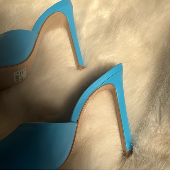 NEW Schutz Azure Blue Sandals Leather Walkable Heels Colorful Comfy Mules - Picture 10 of 10